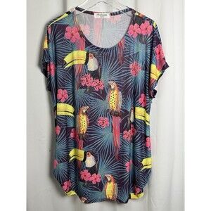 Vintage Portman Fashion Rhinestone Tropical Bird Pullover Tunic Top Sz XL